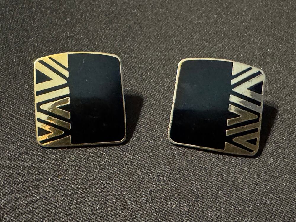 Vintage Laurel Burch Naito Geometric Enamel Post Earrings